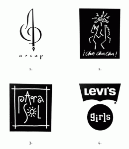 Logotypes: 1. ASCAP 2. Mexican Restaurant 3. Sun Hats 4. Levi’s Girls